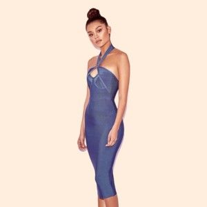 House of CB London Saffi Blue Bandage Midi Dress